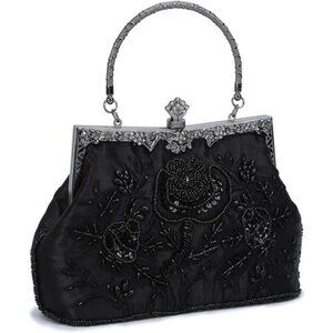 Women's Embroidered Beaded Sequin EveningClutch Large Wedding PartyPurse Vintage